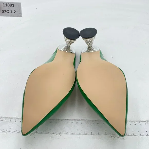 FSJ Emerald Rhinestone Cone Low Heel Mule Pointed Toe One Strap Slip On Sandals - Picture 7 of 8